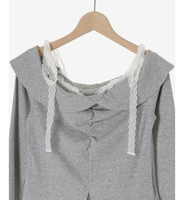  「肩リボンレースドッキングトップス」|Tシャツ・カットソー|