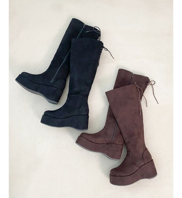  「バックリボン厚底ロングブーツ」|ロングブーツ|
