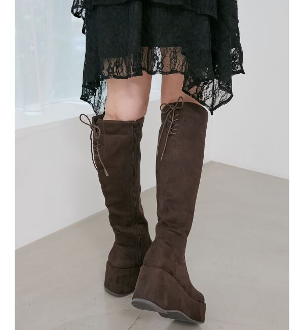  「バックリボン厚底ロングブーツ」|ロングブーツ|