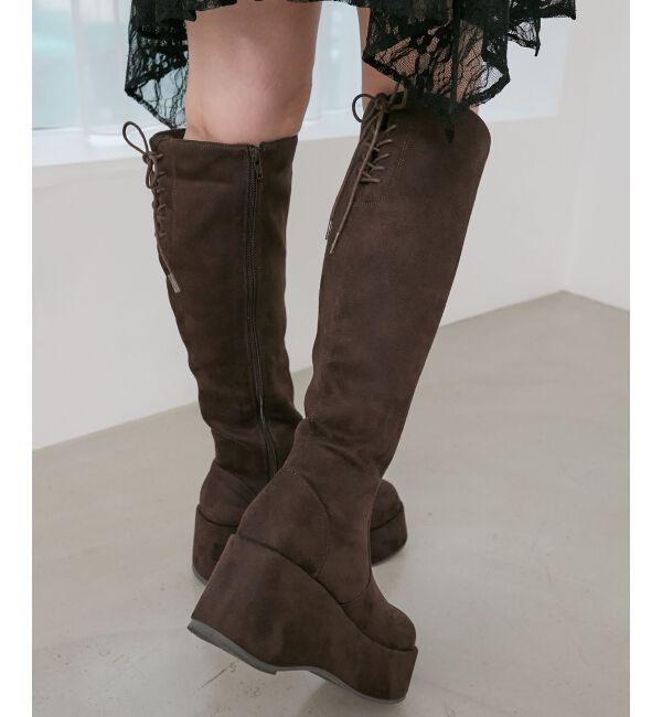  「バックリボン厚底ロングブーツ」|ロングブーツ|