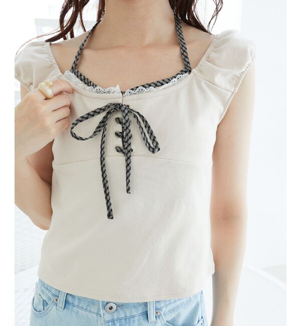  「配色ホルターネックトップス」|Tシャツ・カットソー|