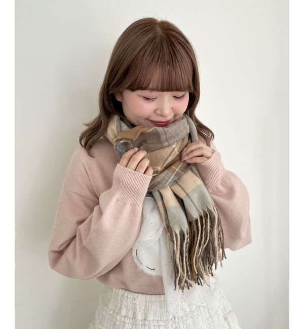  「クリーミータッチチェックストール」|ストール|ブラウン柄