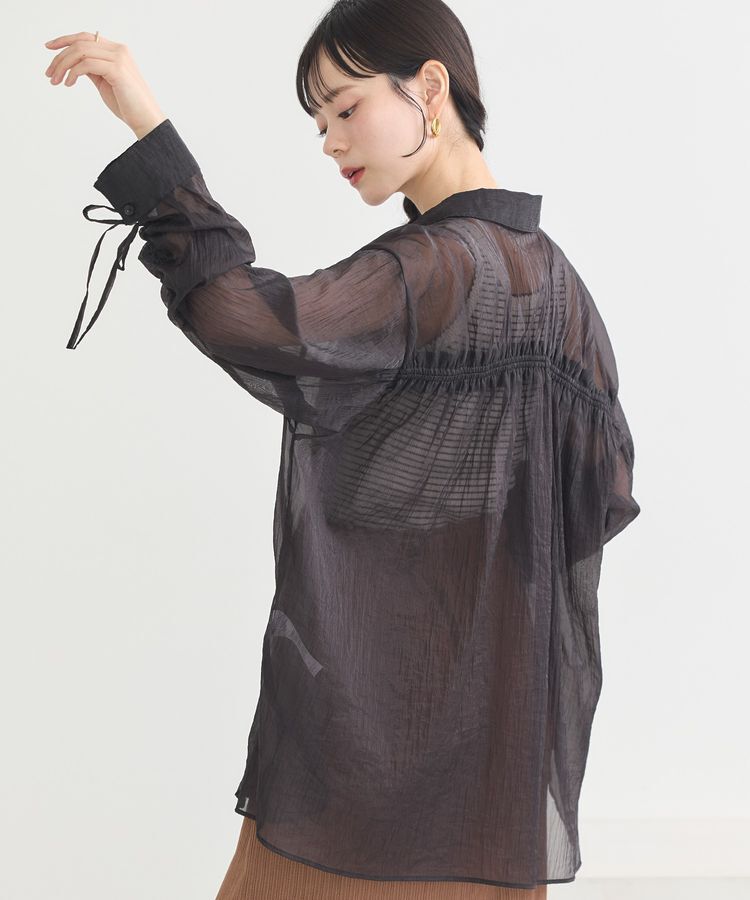 earth music&ecology「バックドロストシアーストライプオーバーシャツ」|シャツ・ブラウス|Black