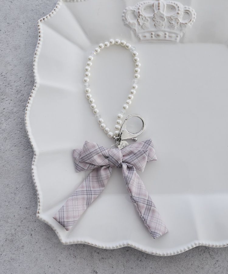 Maison de FLEUR「チェックリボンパールチャーム」|その他|ピンク