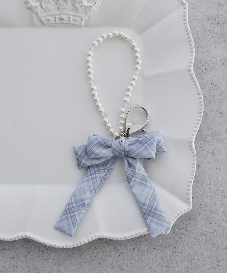 Maison de FLEUR「チェックリボンパールチャーム」|その他|ブルー