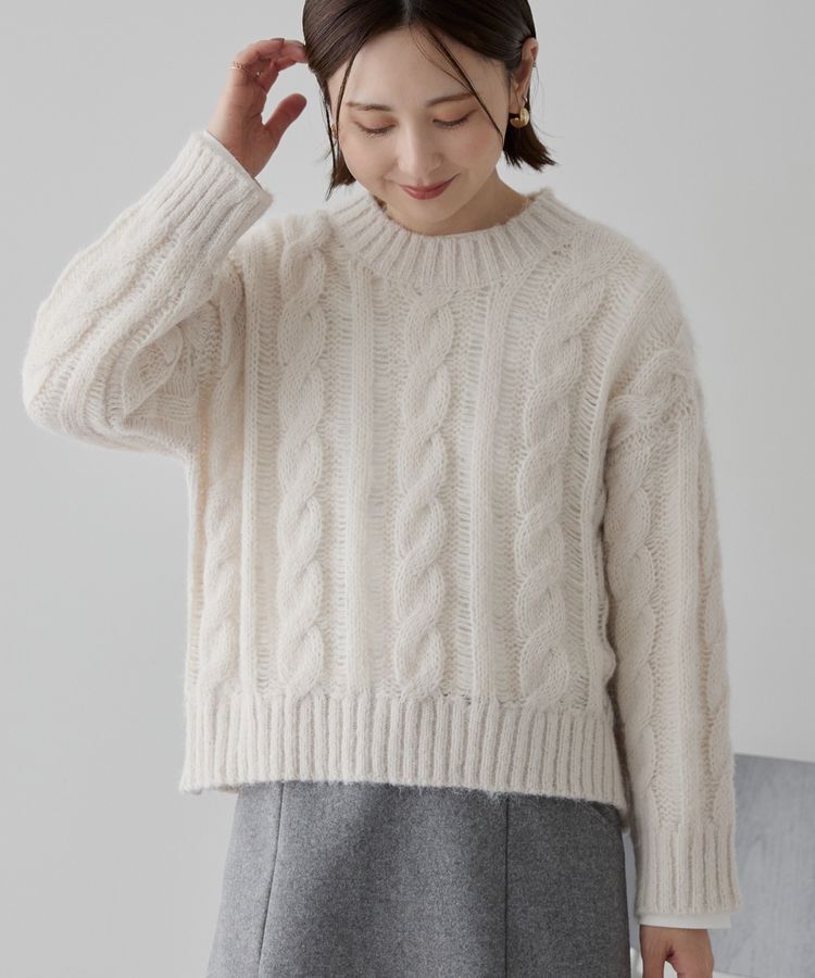 AMERICAN HOLIC「透かしケーブルニットプルオーバー」|ニット・セーター|Ecru