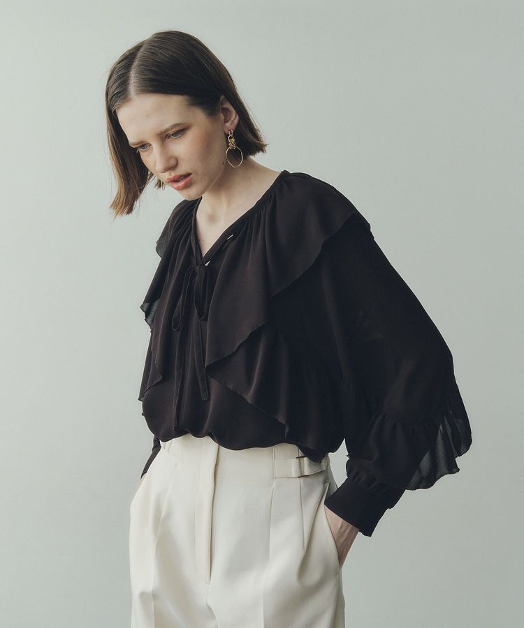 YECCA VECCA「シアーラッフルブラウス」|シャツ・ブラウス|