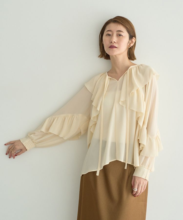 YECCA VECCA「シアーラッフルブラウス」|シャツ・ブラウス|