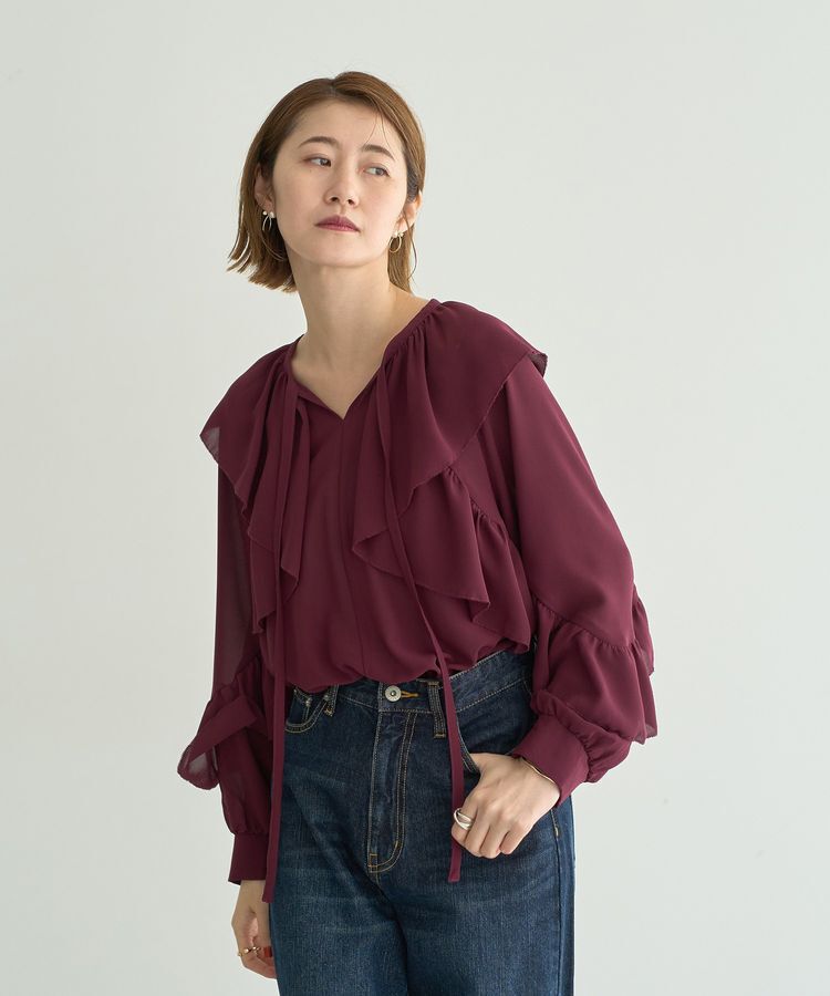 YECCA VECCA「シアーラッフルブラウス」|シャツ・ブラウス|