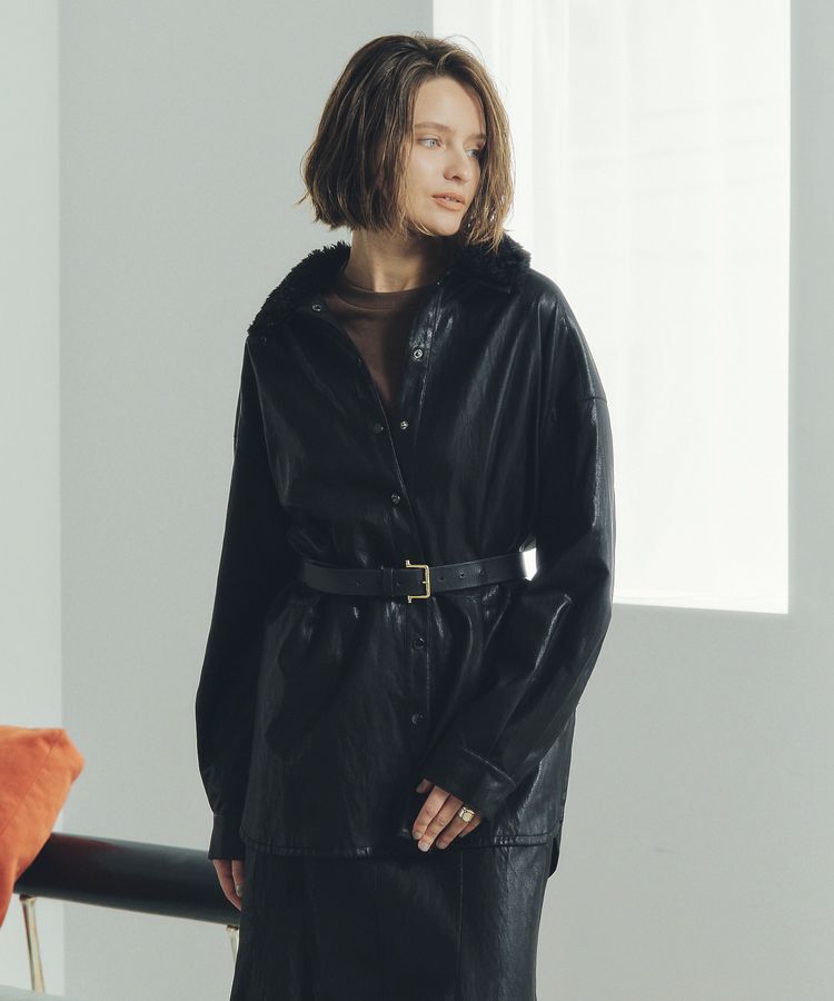 Editt by YECCA VECCA「レザーライクシャツジャケット」|テーラードジャケット|