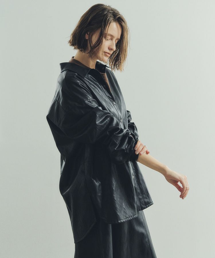 Editt by YECCA VECCA「レザーライクシャツジャケット」|テーラードジャケット|