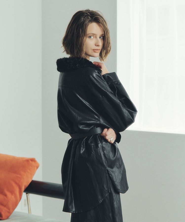 Editt by YECCA VECCA「レザーライクシャツジャケット」|テーラードジャケット|