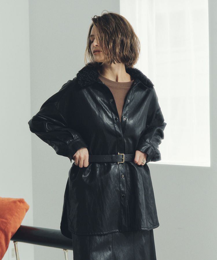 Editt by YECCA VECCA「レザーライクシャツジャケット」|テーラードジャケット|Black