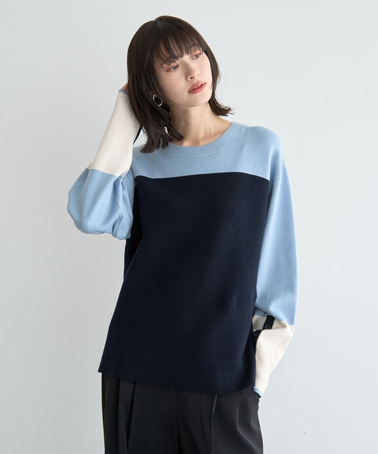 YECCA VECCA「釦デザイン配色ニット」|ニット・セーター|Light Blue