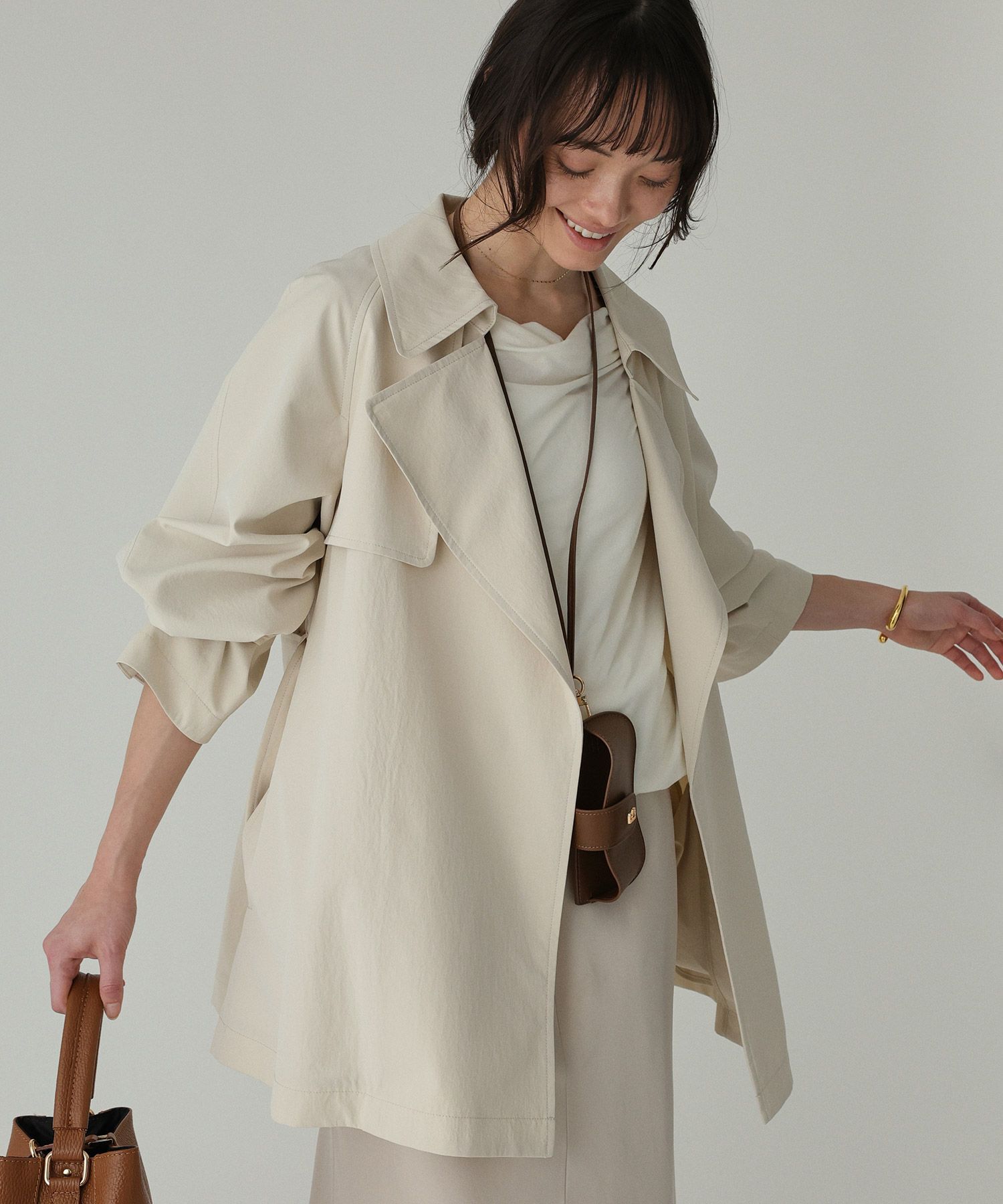 BABYLONE「【多機能素材】タイプライターショートトレンチ」|トレンチコート|