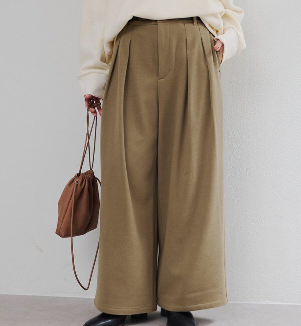  「ストレッチ起毛タックスラックスパンツ」|その他|ベージュ