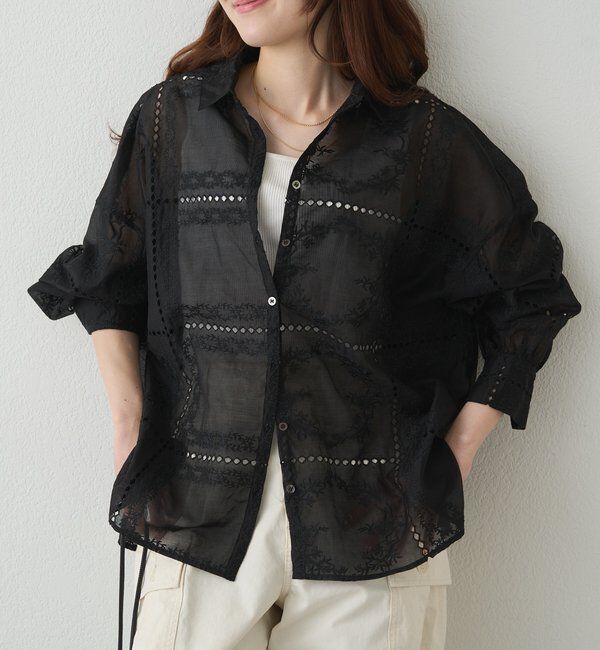 「パッチワーク刺繍レースブラウス」|シャツ・ブラウス|ブラック