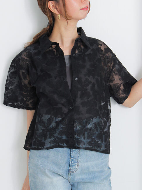 Te chichi「オーガンジー刺繍ハーフスリーブシャツ」|シャツ・ブラウス|ブラック