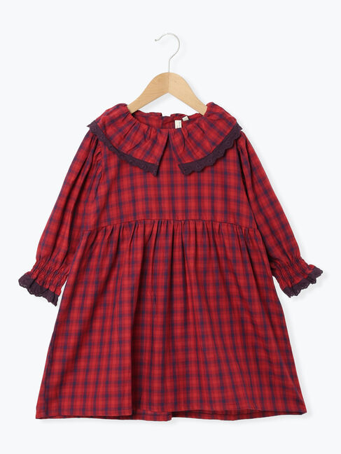 Samansa Mos2 Lagom「チェックフリル衿ワンピース」|ワンピース|レッド