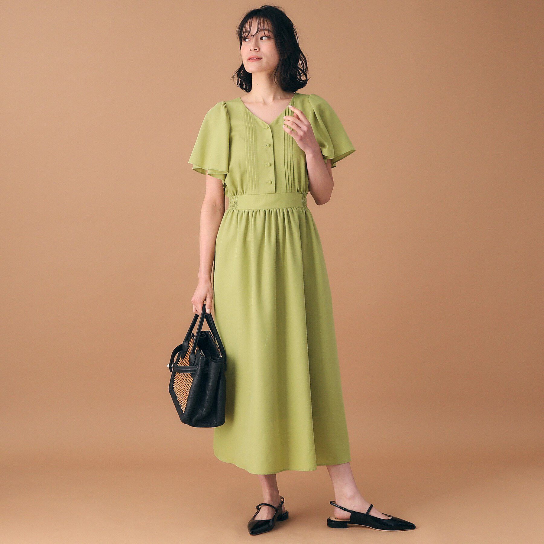 DRESSTERIOR「【袖コンシャス/洗える/ウエストゴム】フレアスリーブウエストシャーリングワンピース」|ワンピース|