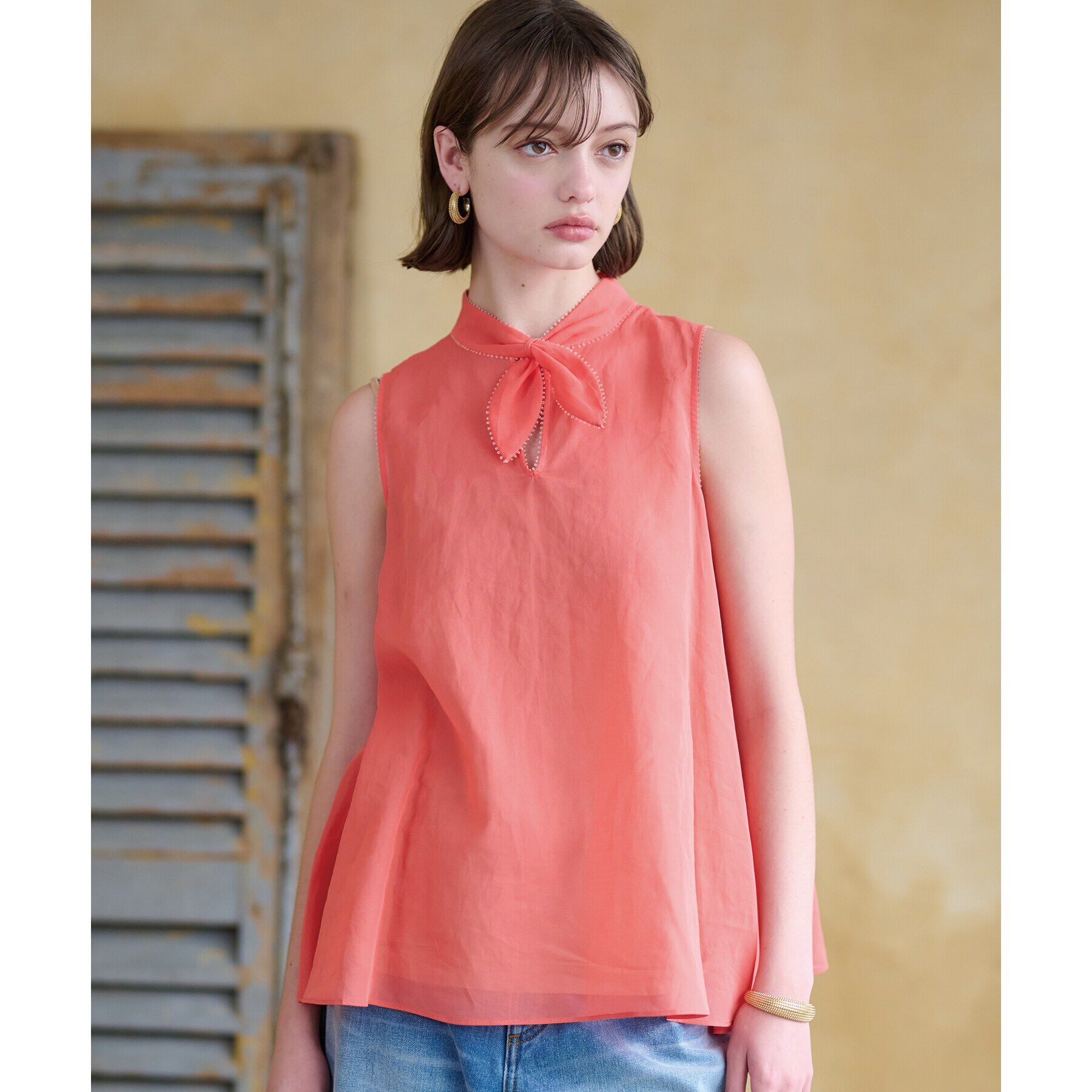 DRESSTERIOR「シアーリボンアーカイブブラウス」|シャツ・ブラウス|ピンク(071)