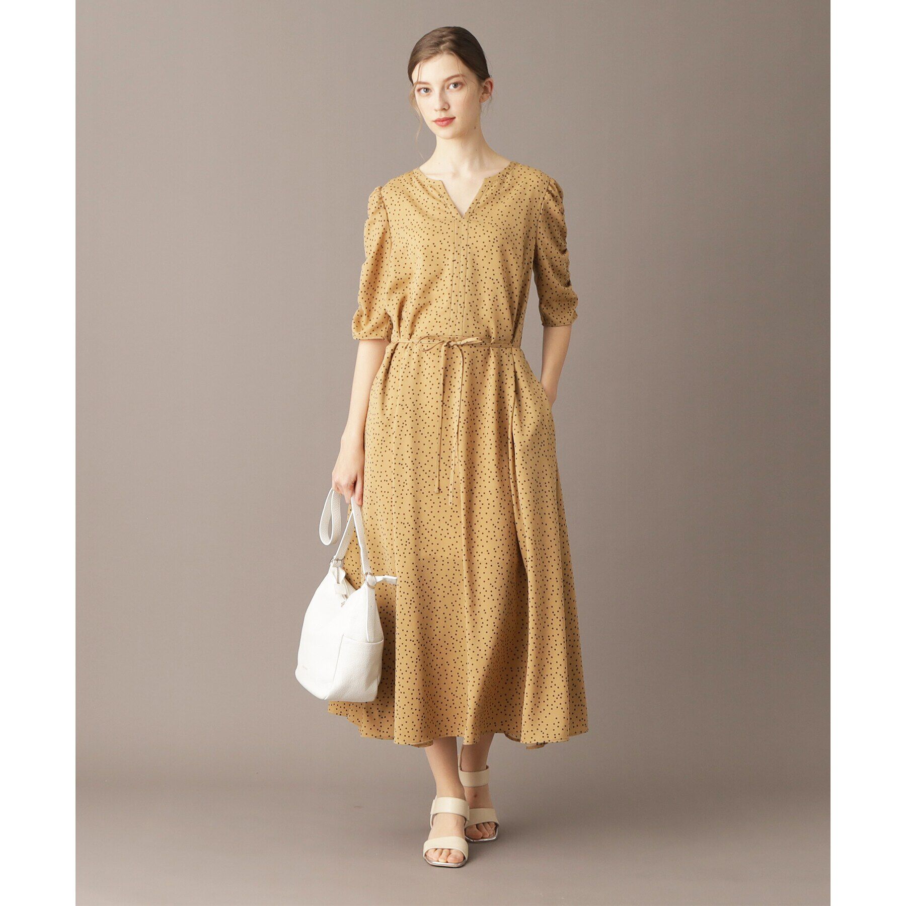 DRESSTERIOR「【ポケット付き/ドット柄】ドットハーフスリーブワンピース」|ワンピース|