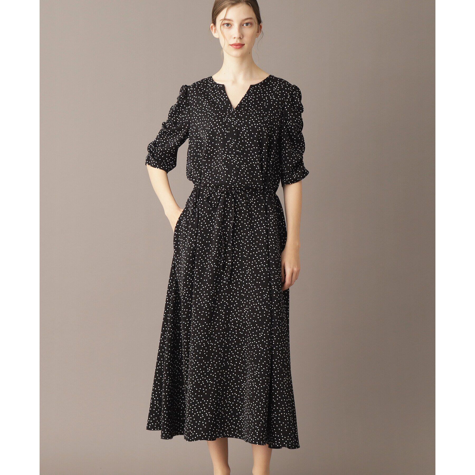 DRESSTERIOR「【ポケット付き/ドット柄】ドットハーフスリーブワンピース」|ワンピース|