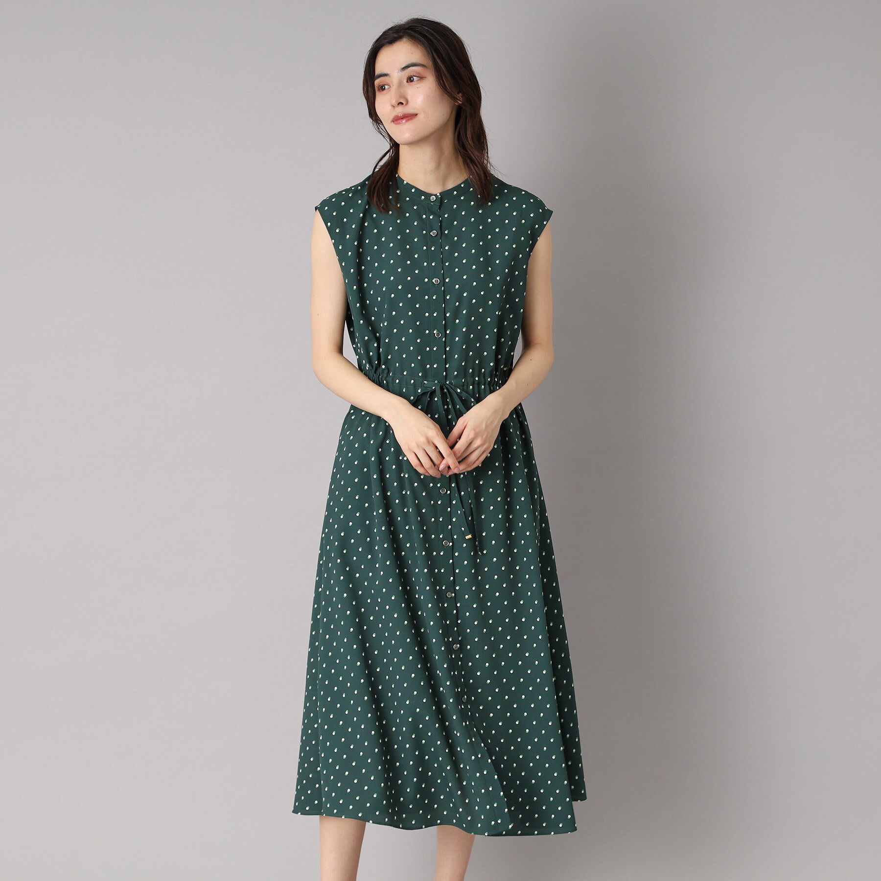 DRESSTERIOR「【ポケットあり/後ろウエストゴム】ドットプリントフレンチスリーブワンピ」|ワンピース|