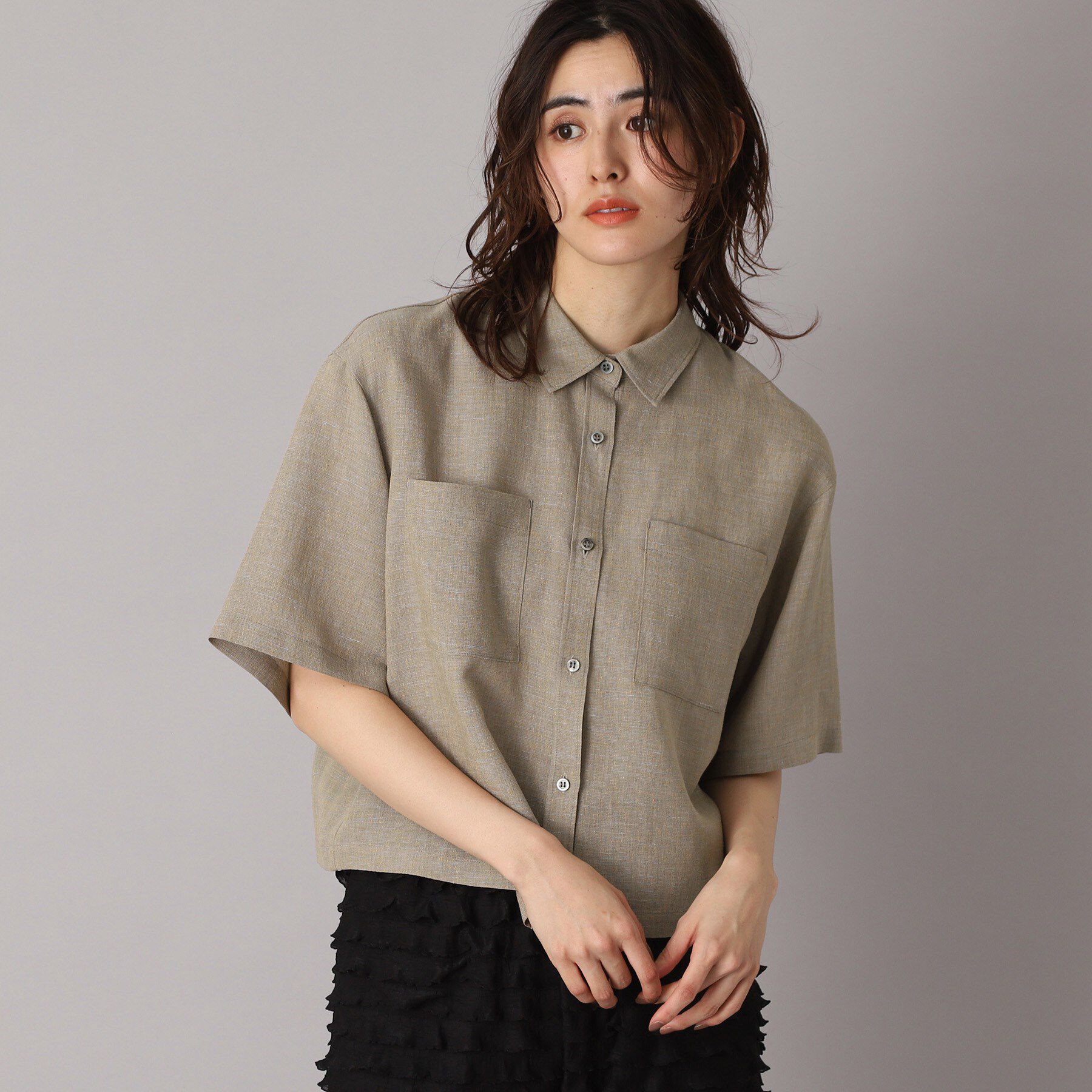 DRESSTERIOR「【トレンド/清涼感】ハーフスリーブクロップドシャツ」|シャツ・ブラウス|