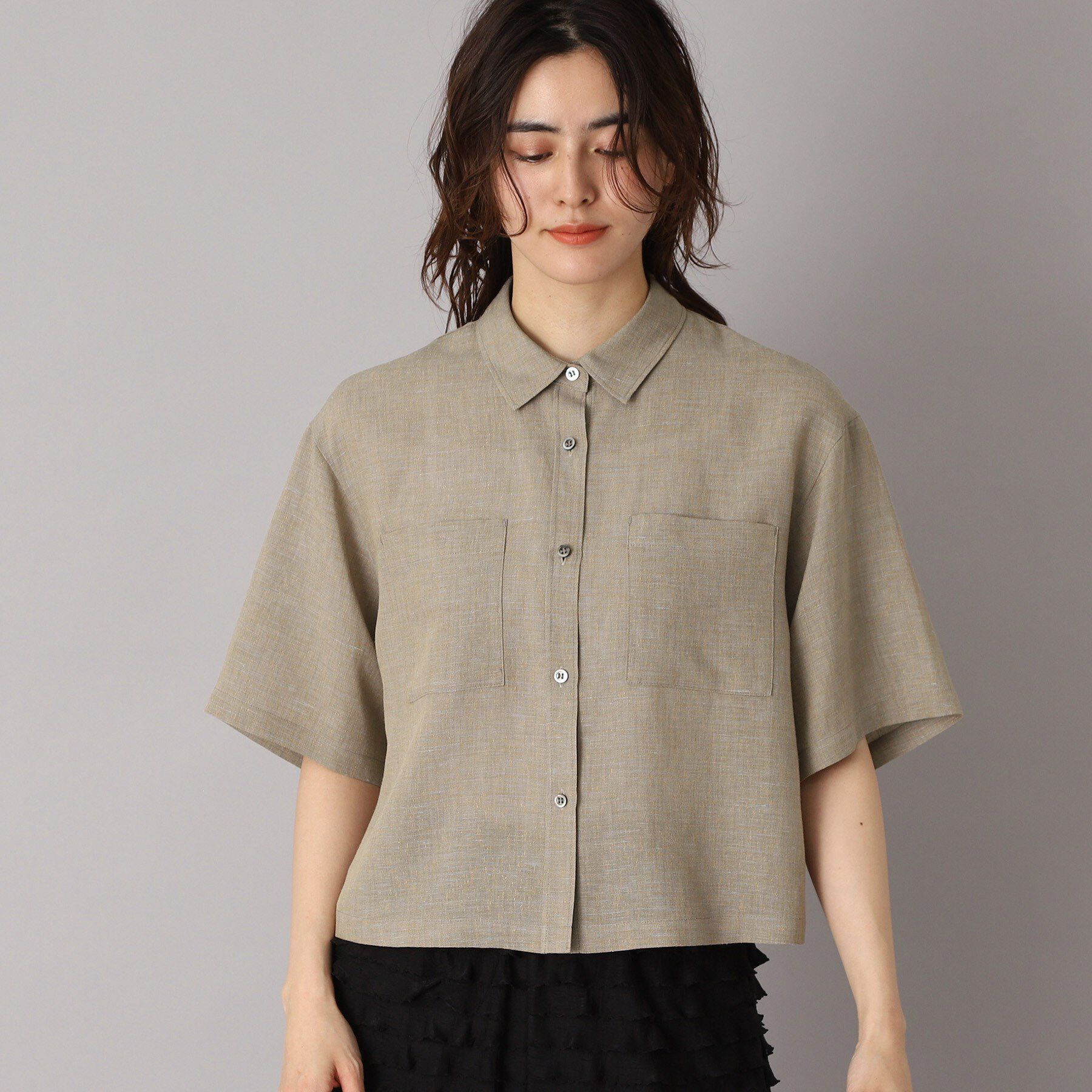 DRESSTERIOR「【トレンド/清涼感】ハーフスリーブクロップドシャツ」|シャツ・ブラウス|