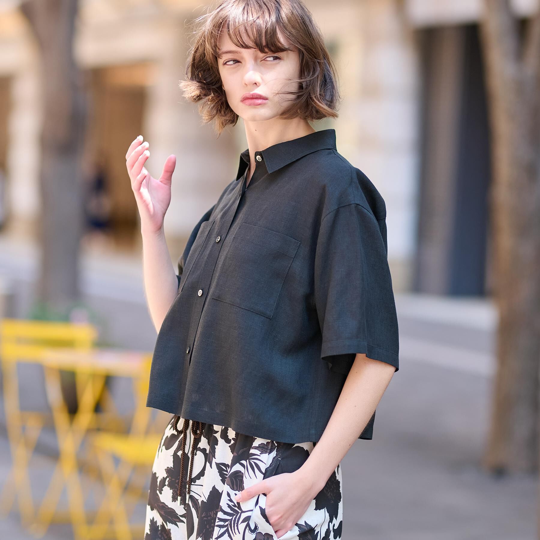 DRESSTERIOR「【トレンド/清涼感】ハーフスリーブクロップドシャツ」|シャツ・ブラウス|