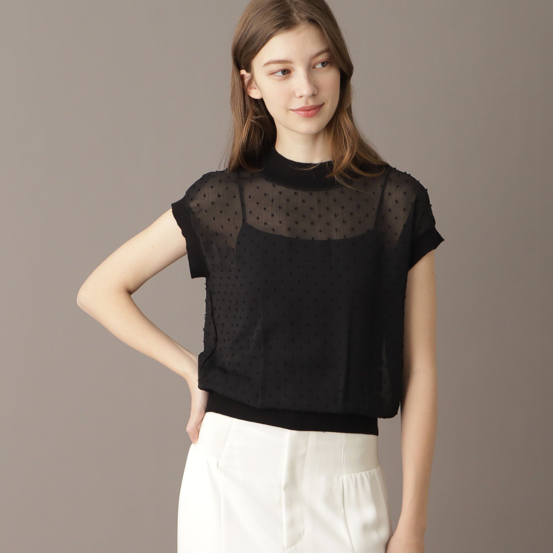 DRESSTERIOR「【シアーシャツ/清涼感】ドットジャカードプルオーバーブラウス」|シャツ・ブラウス|