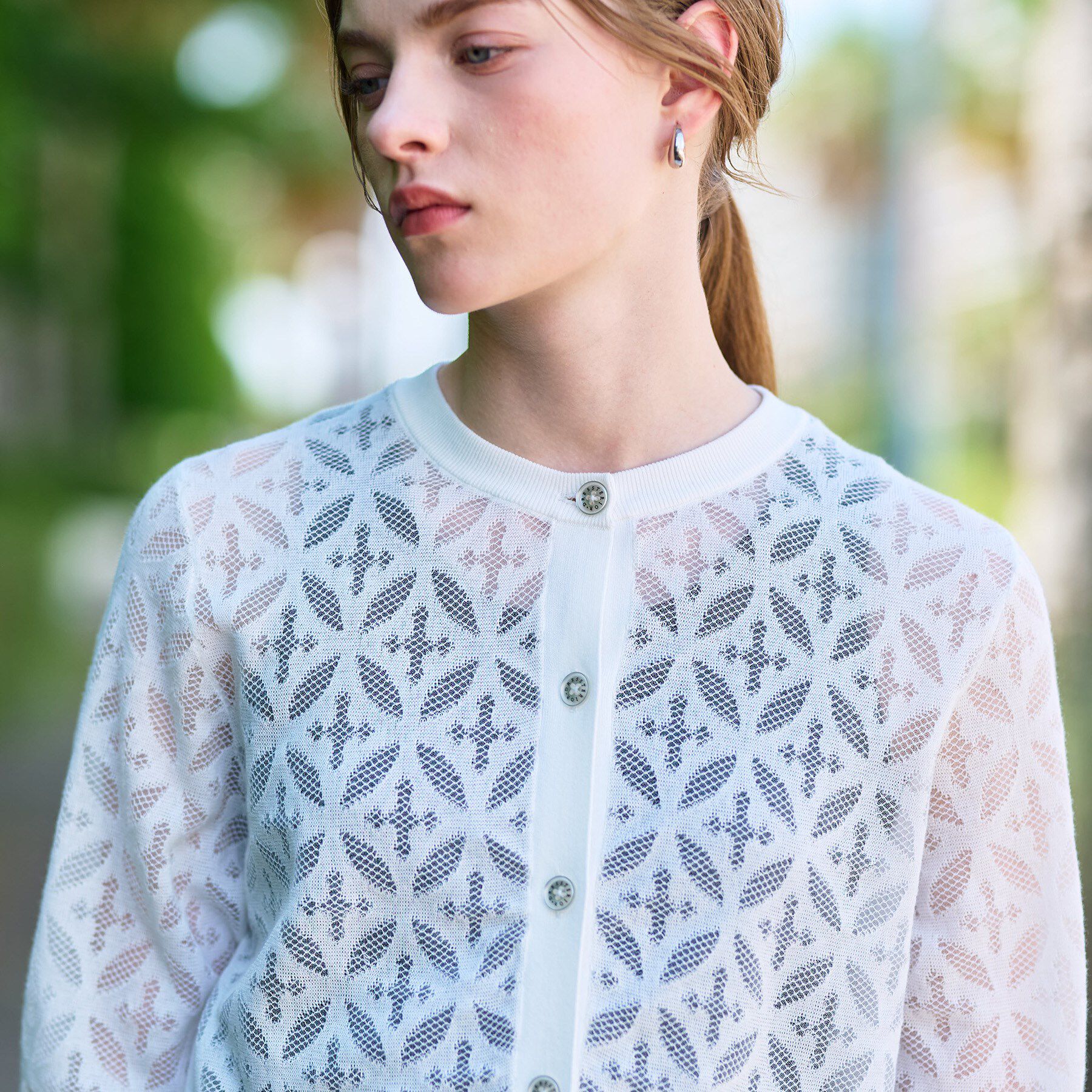 DRESSTERIOR「【洗える/シアー素材】オーバーラップレースハーフスリーブ」|カーディガン|