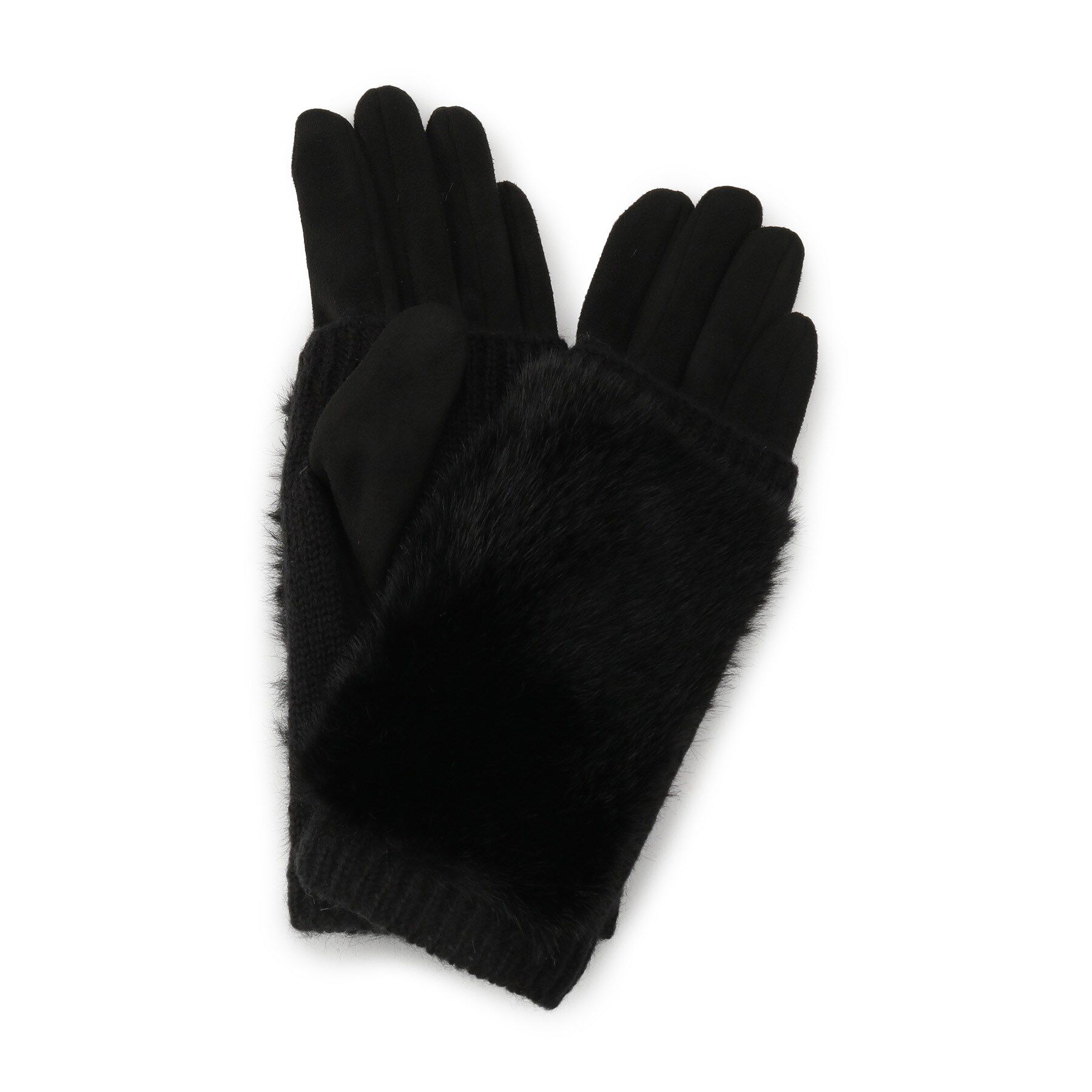 grove「3WAYニットフェイクファーグローブ」|手袋|ブラック(019)