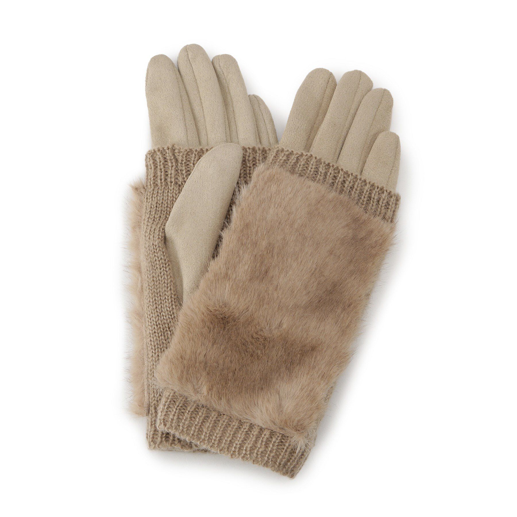 grove「3WAYニットフェイクファーグローブ」|手袋|ベージュ(052)