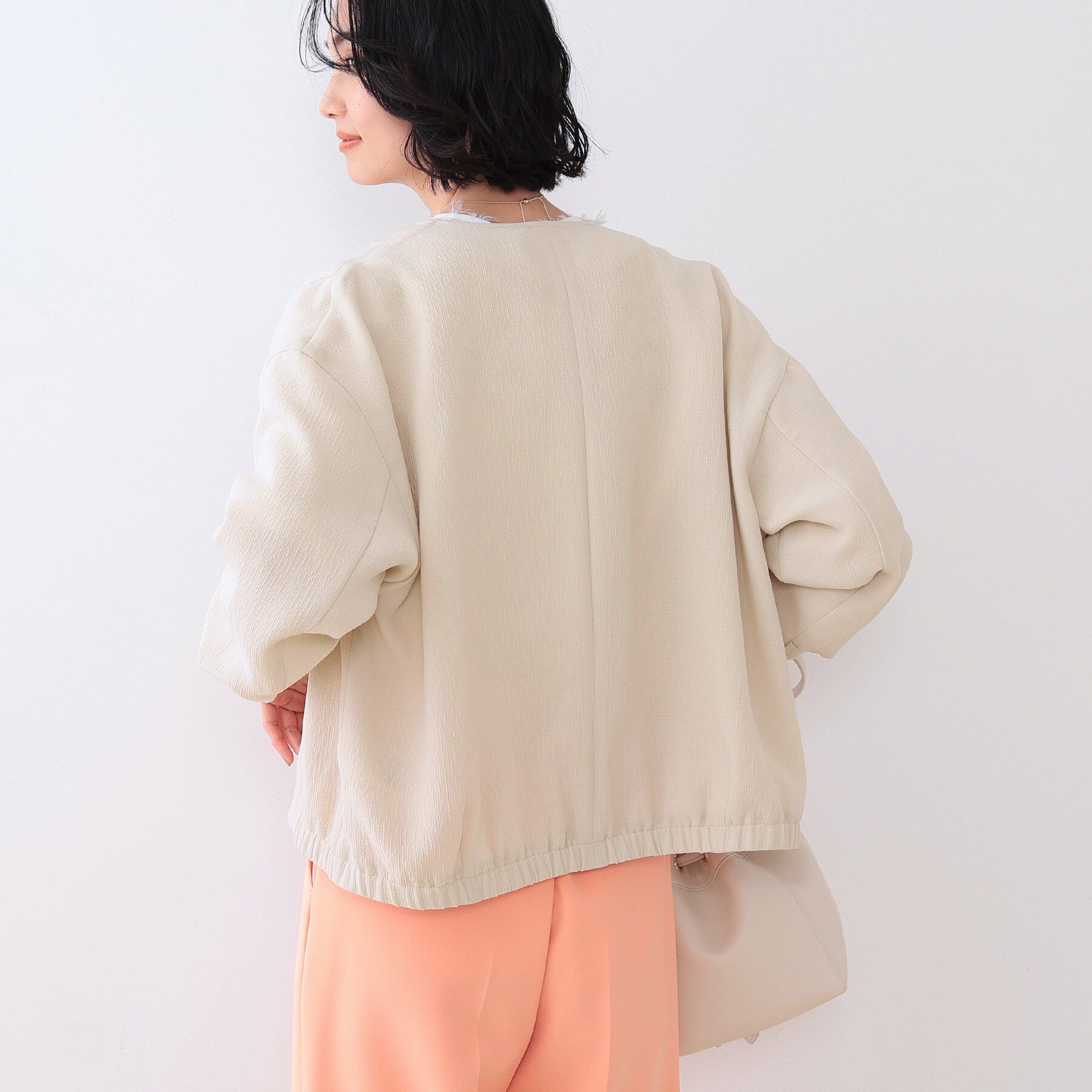 INDIVI「【洗える】凹凸素材シンプルブルゾン」|ブルゾン・スタジャン|