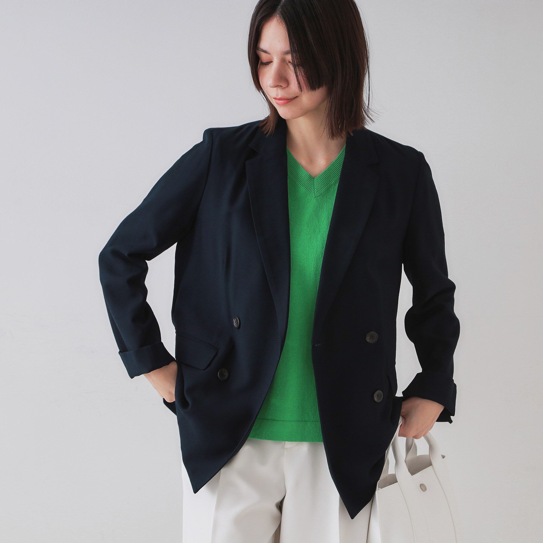 OPAQUE.CLIP「ダブルブレストジャケット【洗える】」|テーラードジャケット|ネイビー(094)