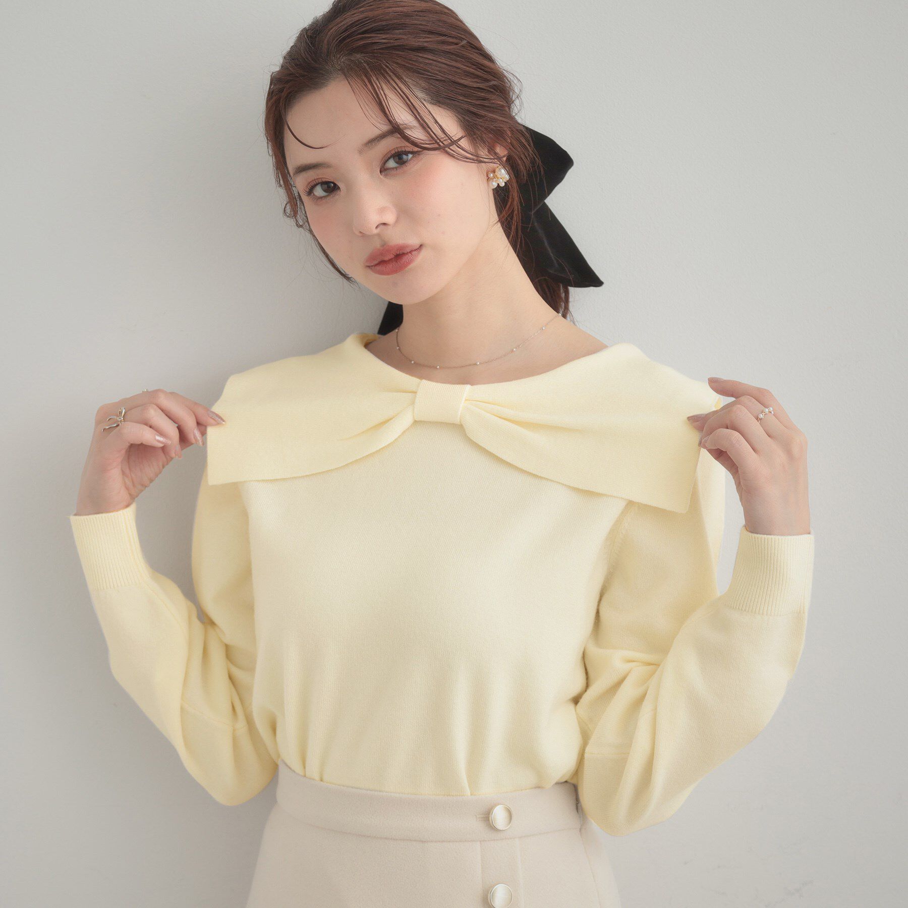 Couture broach「リボンカラーデザインニット」|ニット・セーター|オフホワイト(003