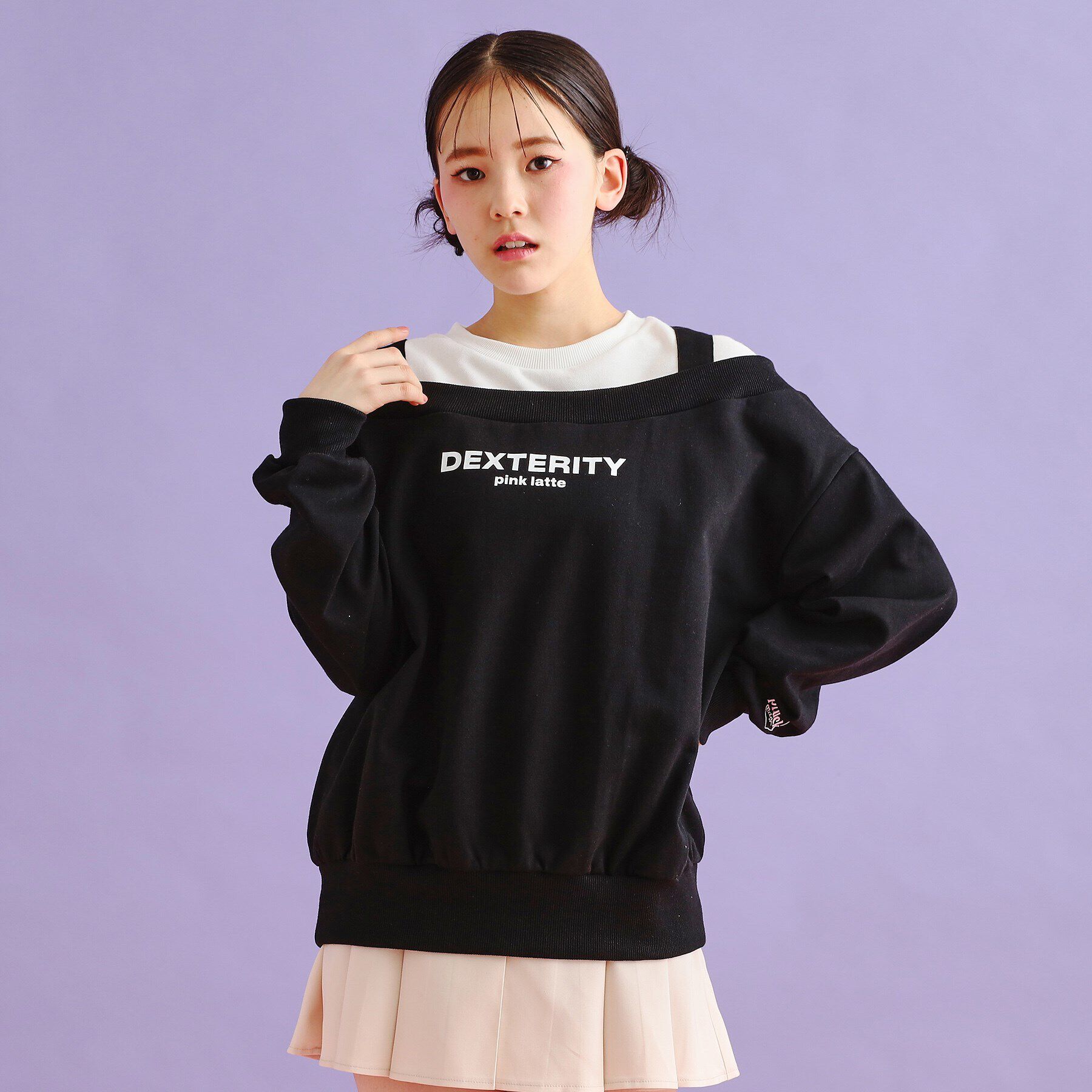 PINK-latte「ミニ裏毛レイヤードプルオーバー」|Tシャツ・カットソー|ブラック(019)