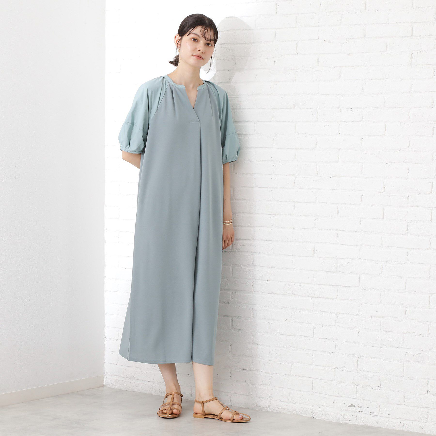 THE SHOP TK「【WEB限定】ドッキングカットソーワンピース【洗える】」|ワンピース|グリーン(922)