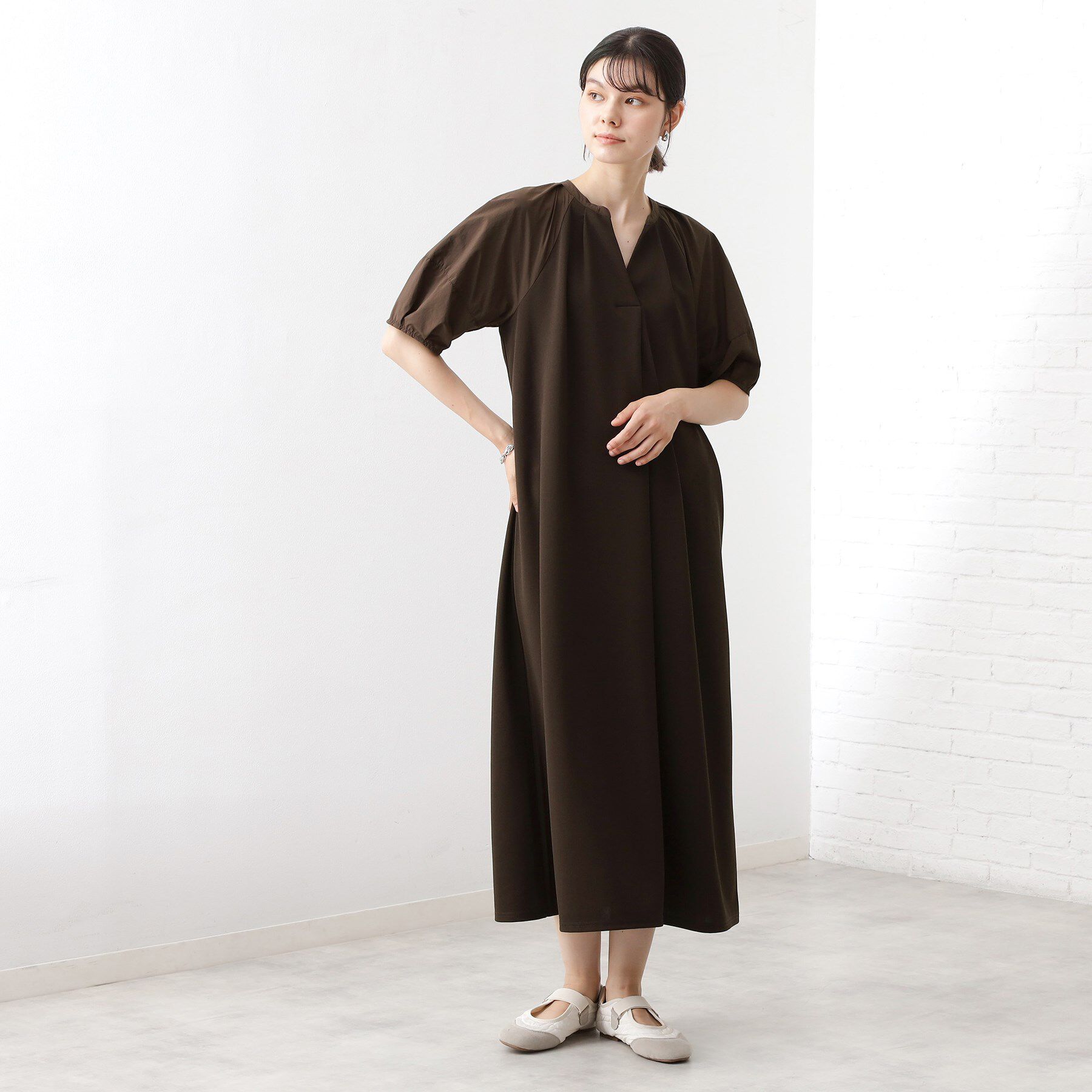 THE SHOP TK「【WEB限定】ドッキングカットソーワンピース【洗える】」|ワンピース|ブラウン(943)