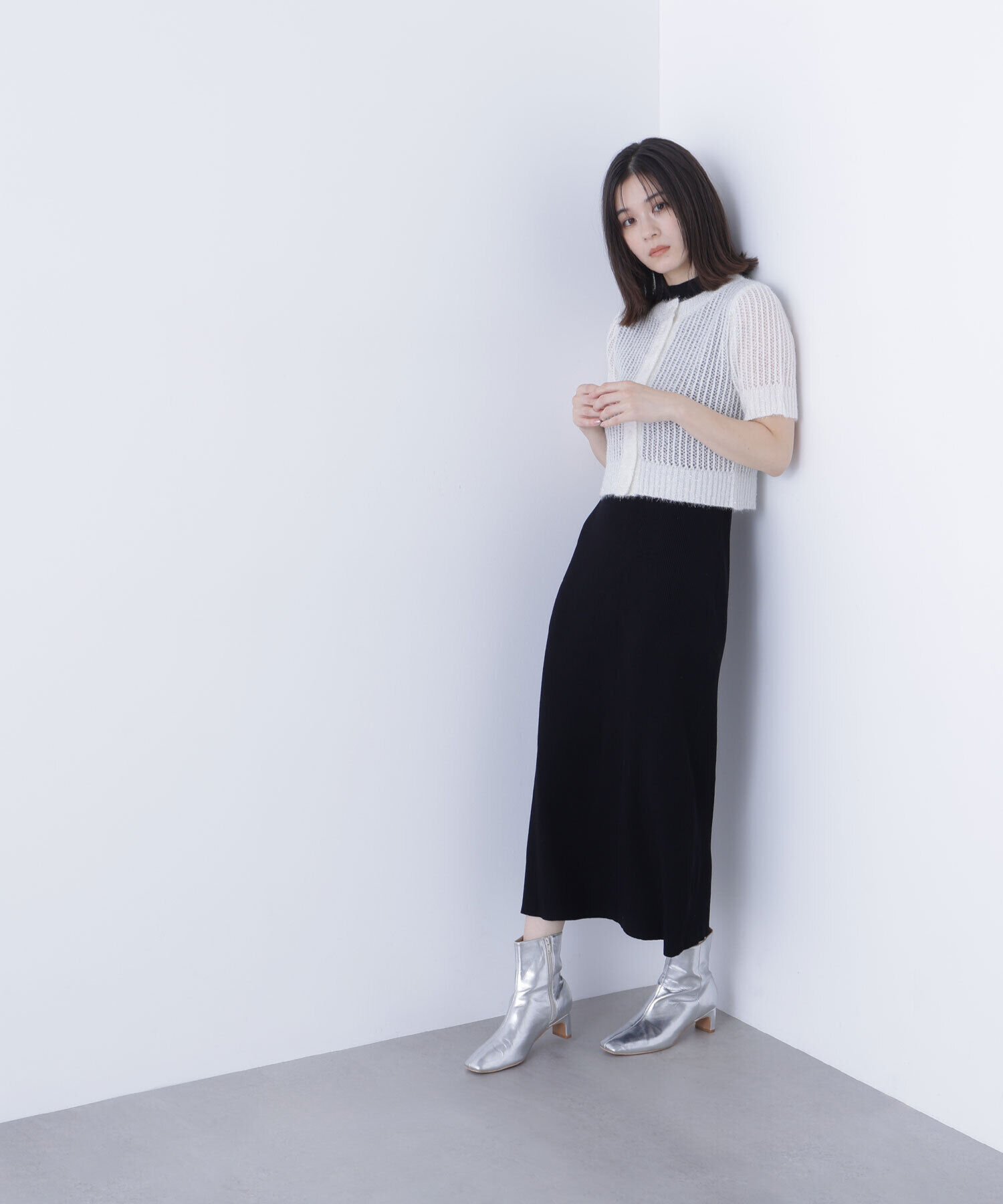  「フィルムラメカーデセットニットワンピース」|ワンピース|