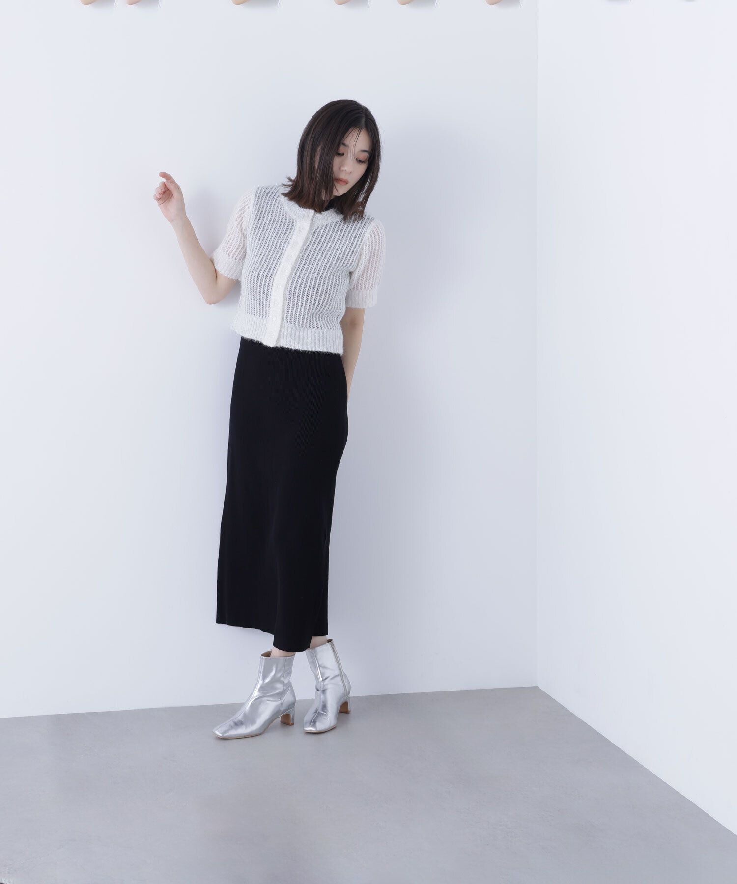  「フィルムラメカーデセットニットワンピース」|ワンピース|