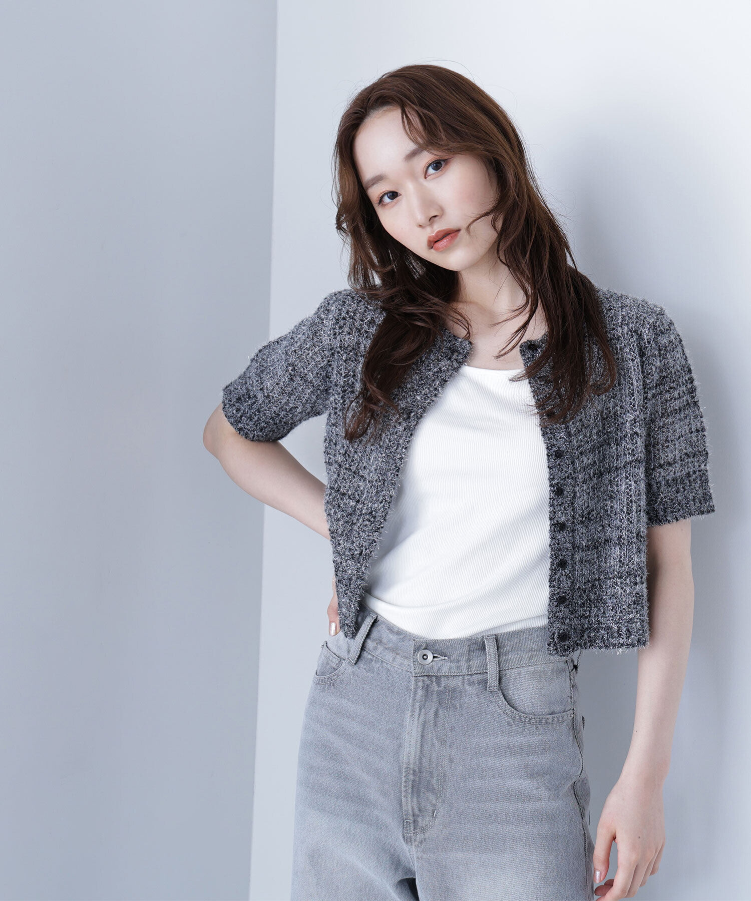  「フィルムラメカーデセットニットワンピース」|ワンピース|