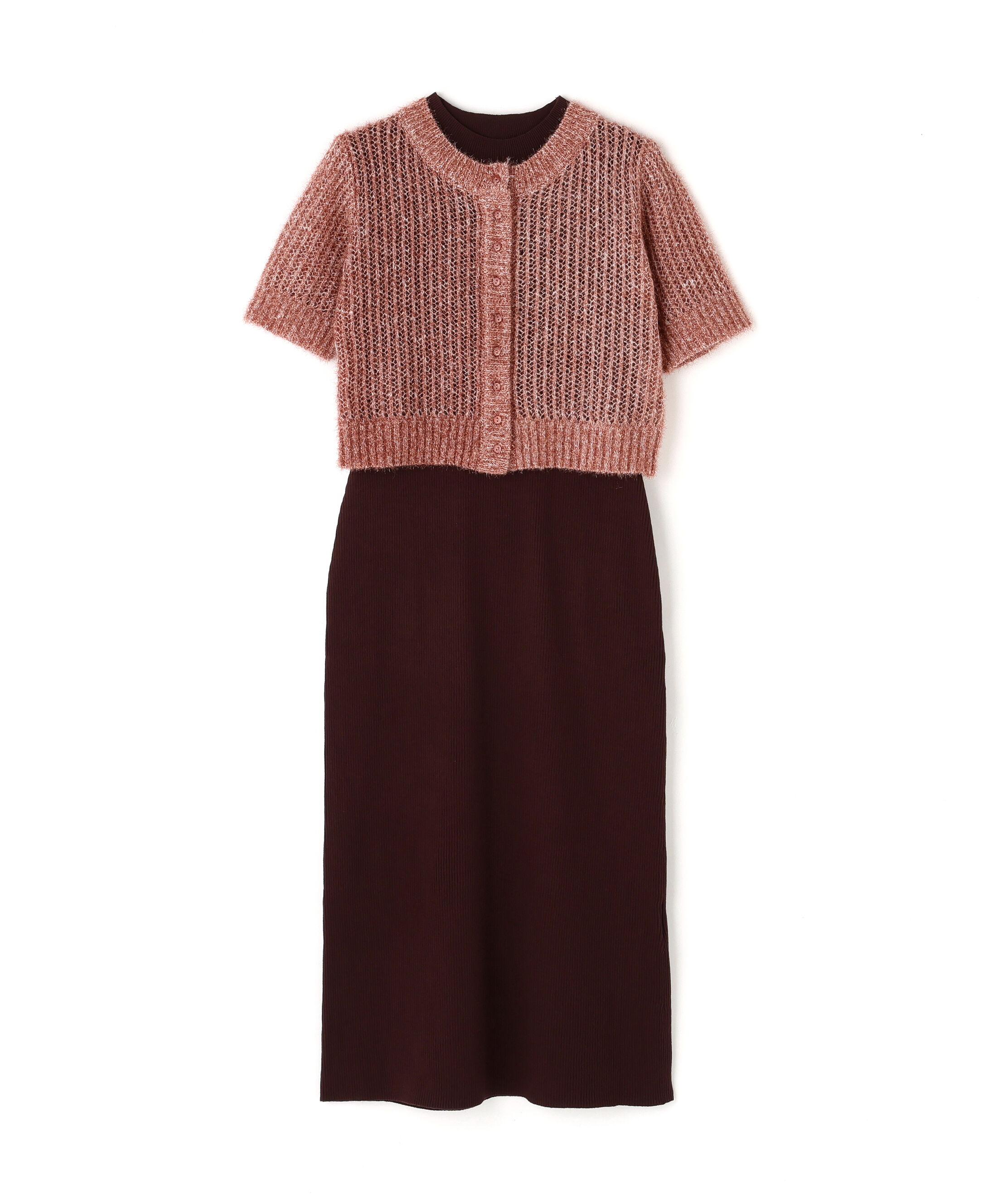  「フィルムラメカーデセットニットワンピース」|ワンピース|