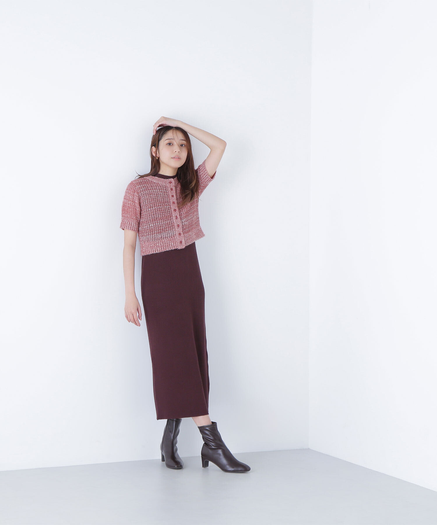  「フィルムラメカーデセットニットワンピース」|ワンピース|