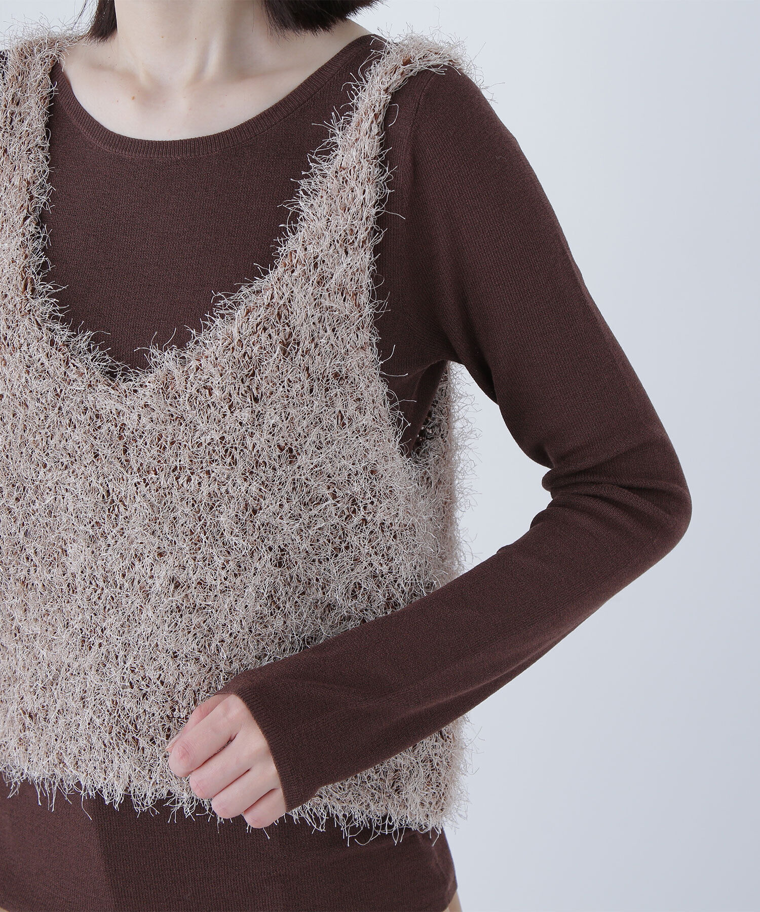  「シアーレイヤードフリンジベストセット」|ニット・セーター|