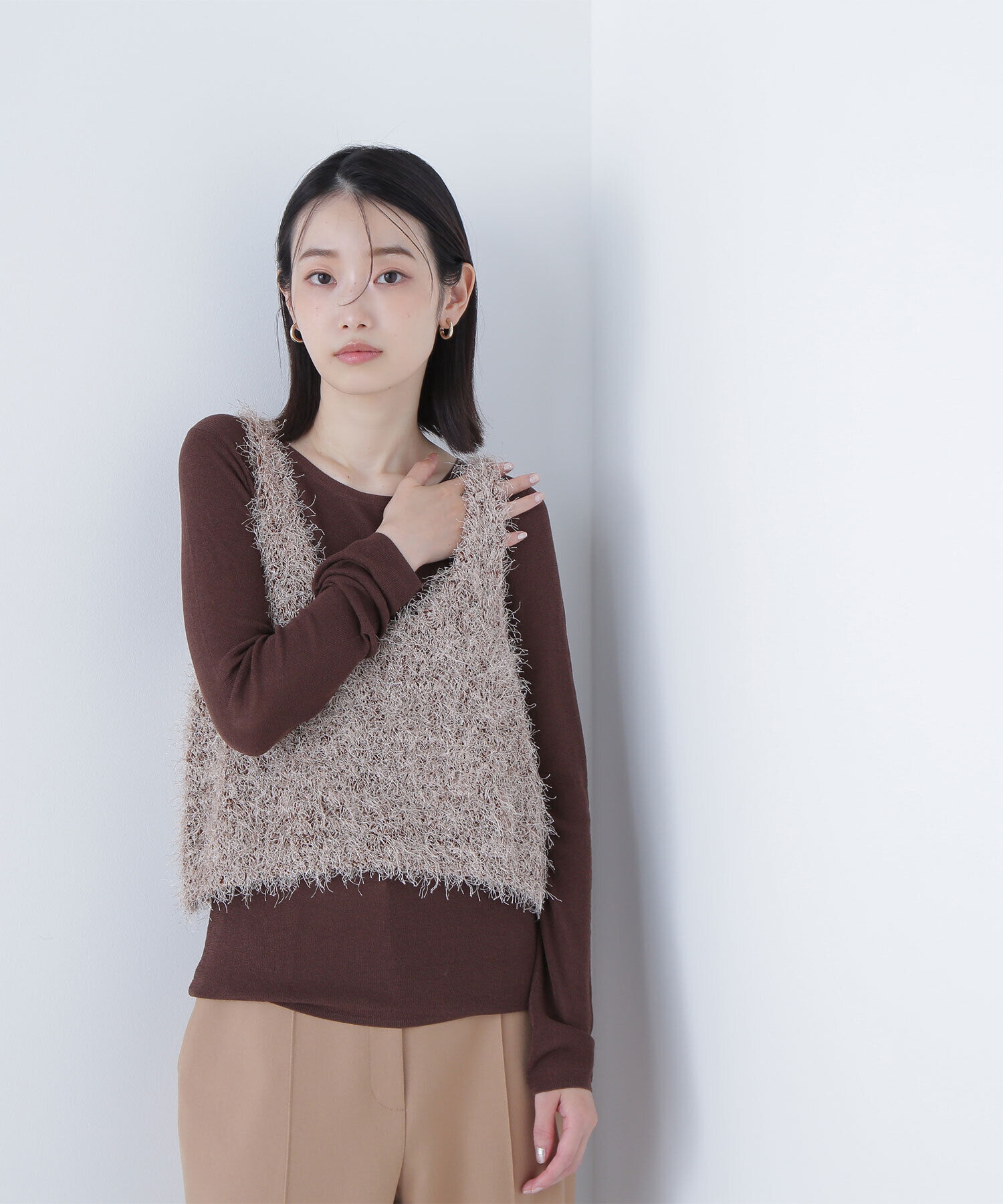  「シアーレイヤードフリンジベストセット」|ニット・セーター|