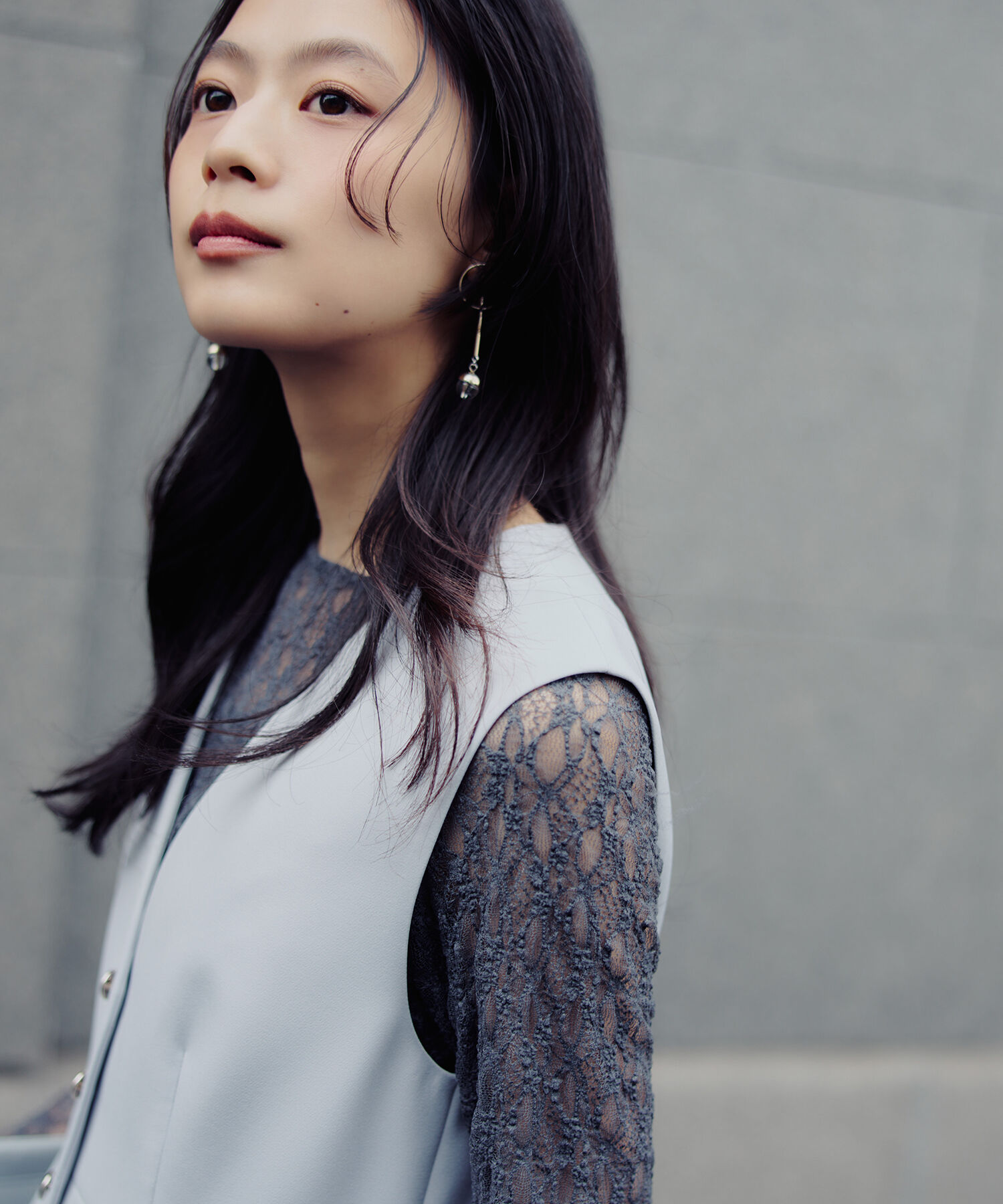  「レースドレープカットソー」|Tシャツ・カットソー|チャコール1