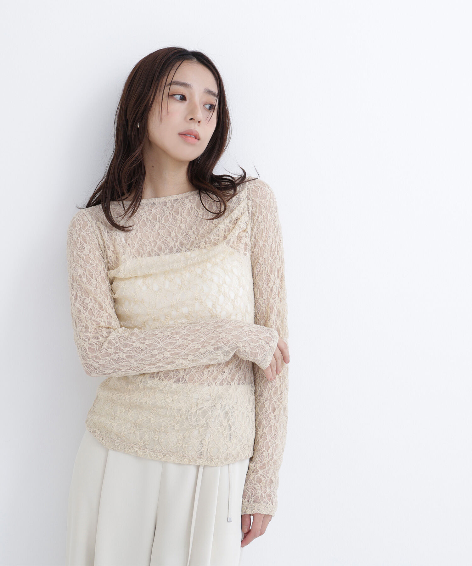  「レースドレープカットソー」|Tシャツ・カットソー|